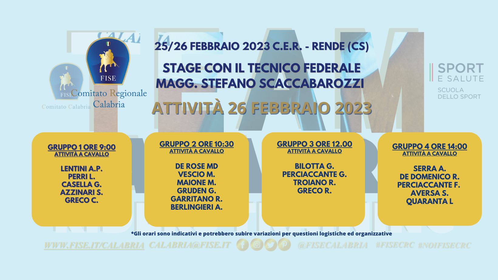 time table 26 febbraio 2023