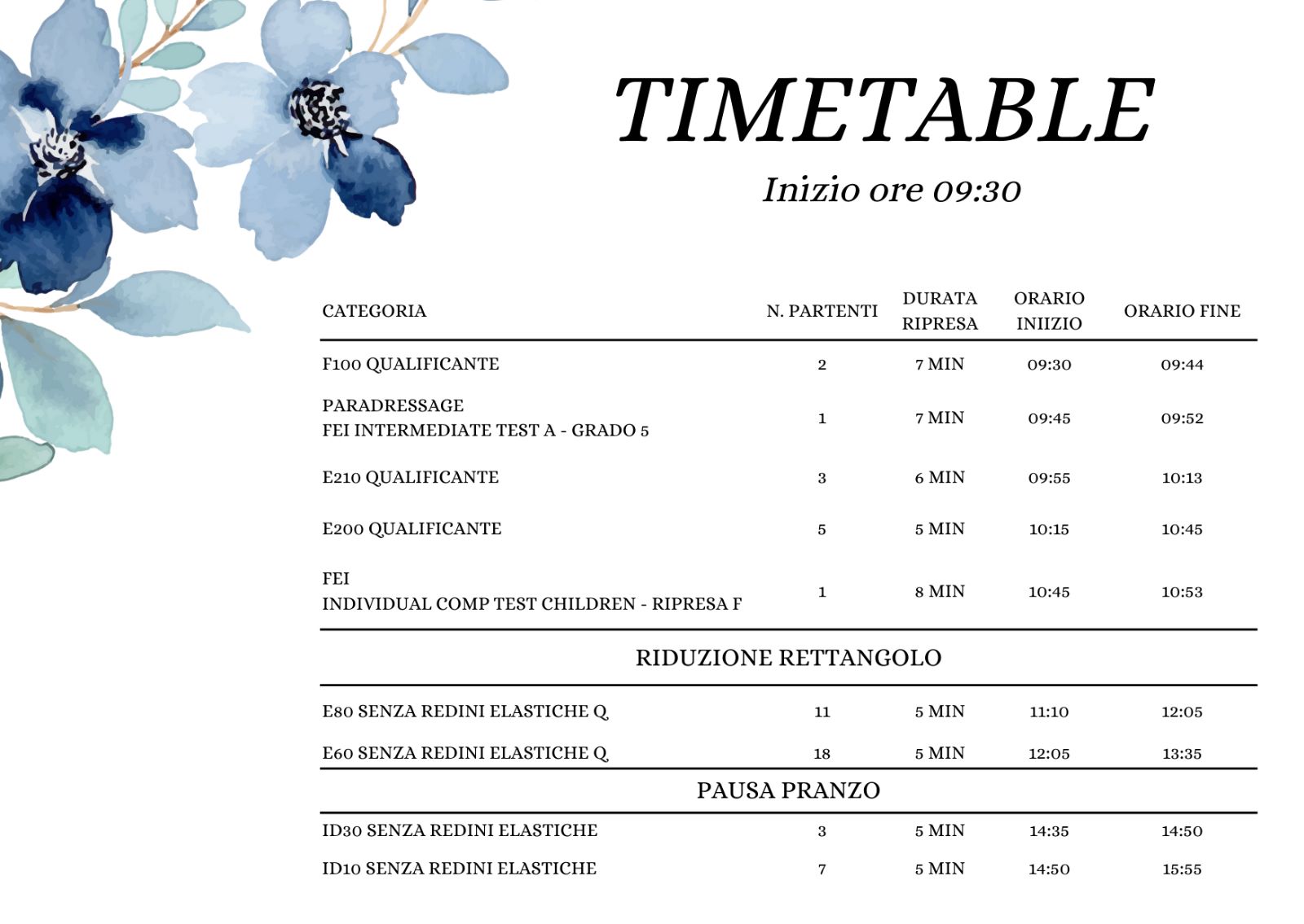 time table cndc dressage 16 aprile 2023 cer