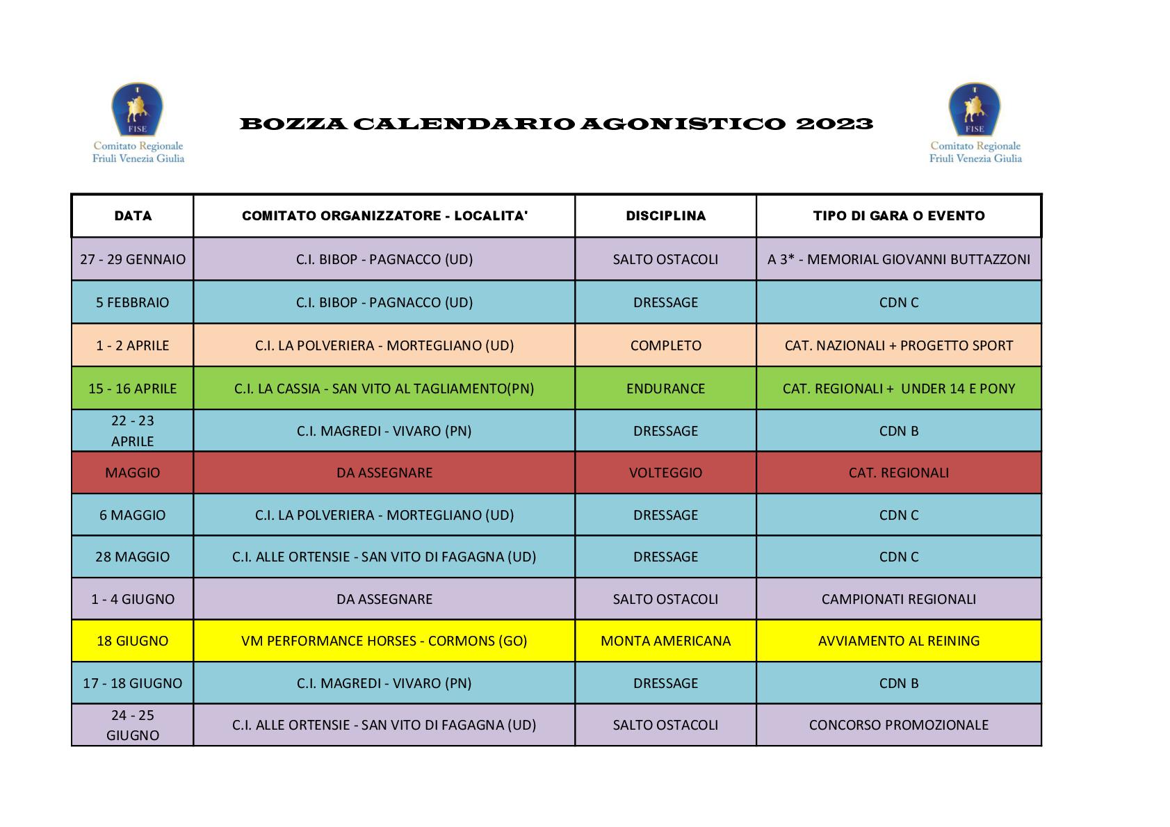 CALENDARIO AGONISTICO PROVV.2023 001