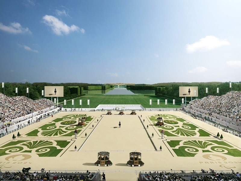 ok Photo caption 3D Graphic of Château de Versailles Equestrian venue for the Paris 2024 Olympic Ga