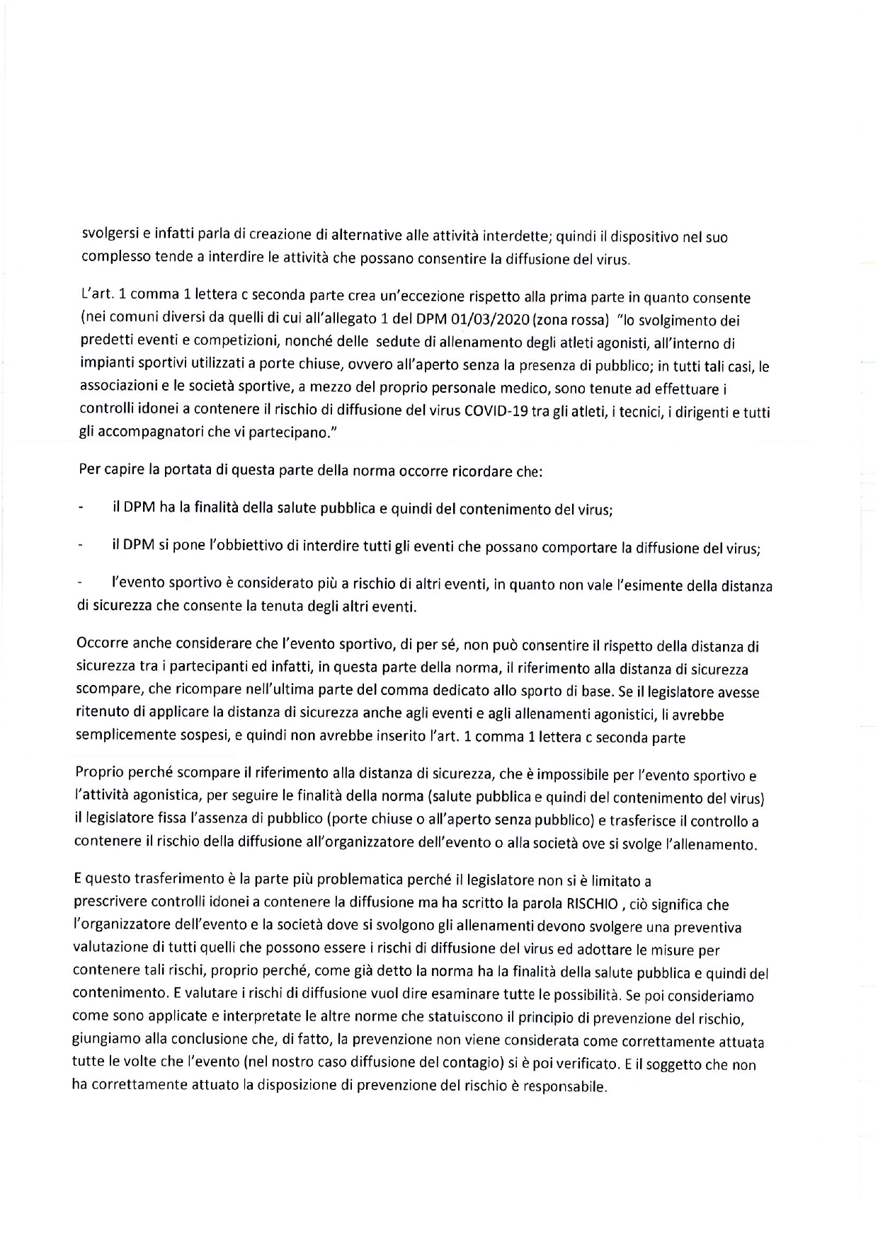 Interpretazione del DPM del 4 marzo da parte del Vice Presidente del C.O.N.I. Piemonte Avv. Stefano Mossino page 0002