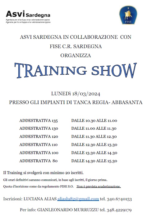 PROGRAMMA TRAINING SHOW 18 marzo 2024