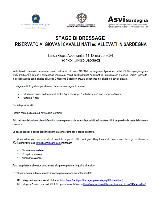 STAGE GIOVANI CAVALLI NEWS