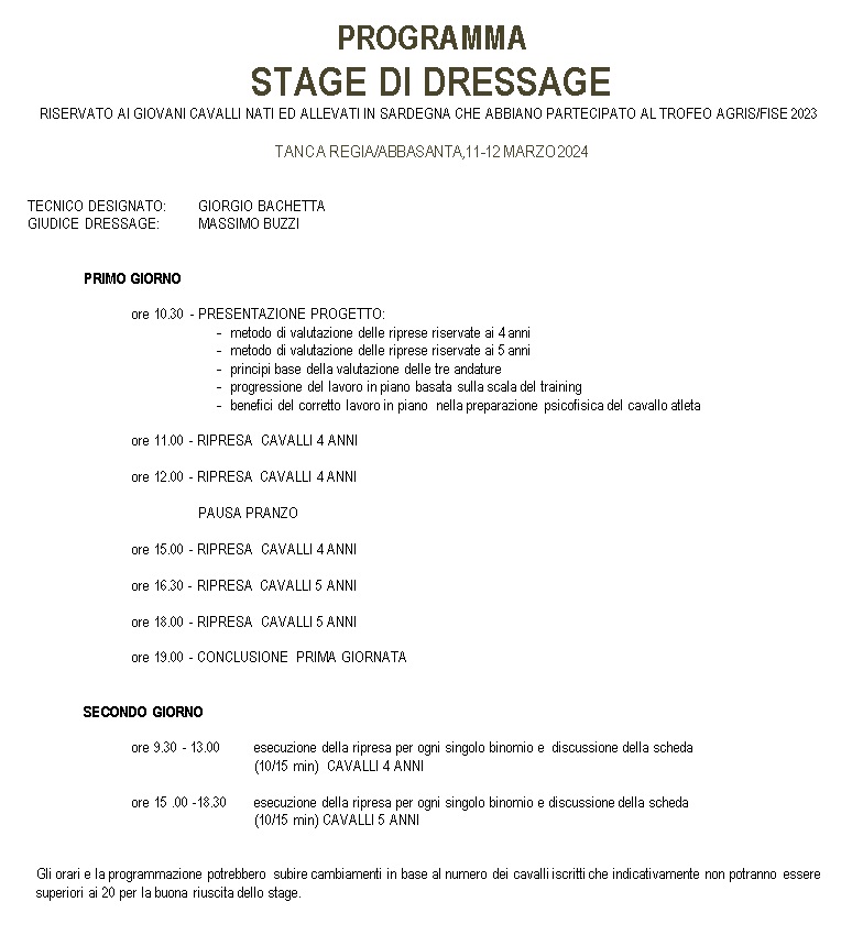 STAGE GIOVANI CAVALLI PROGRAMMA 1 12 mar 2024