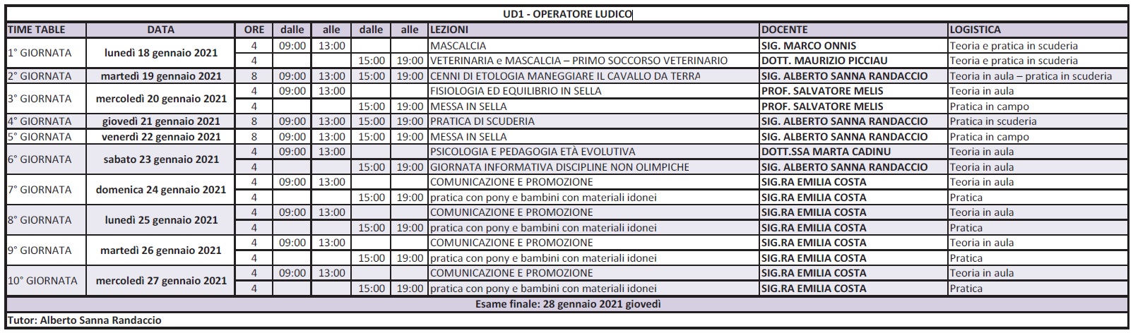 UD1 time table
