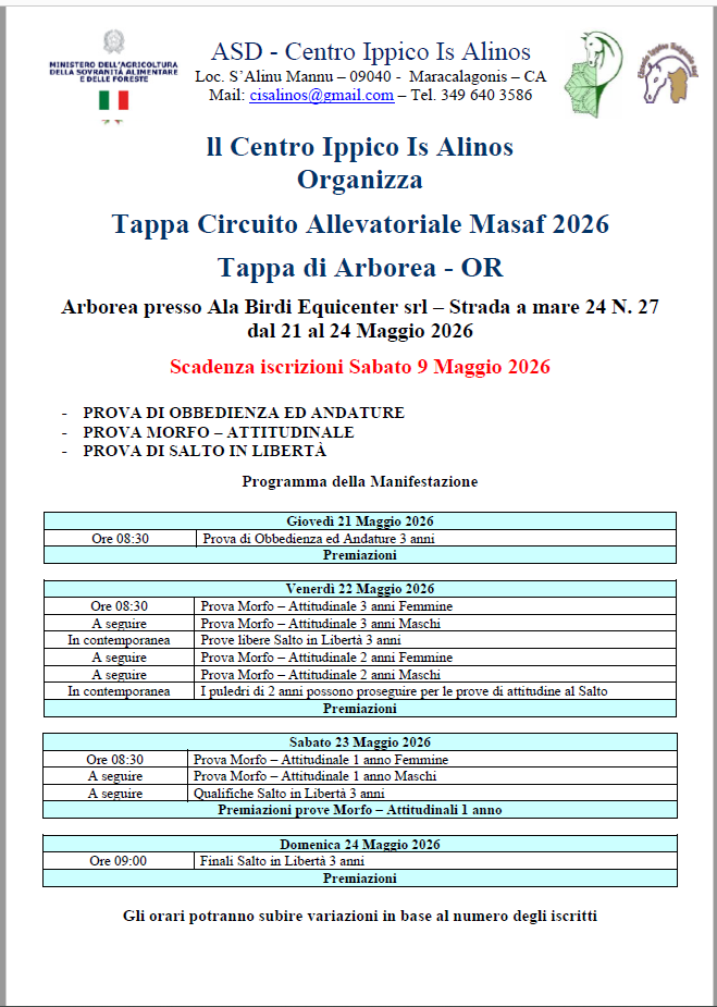Programma Allevatoriale Is Alinos 2026