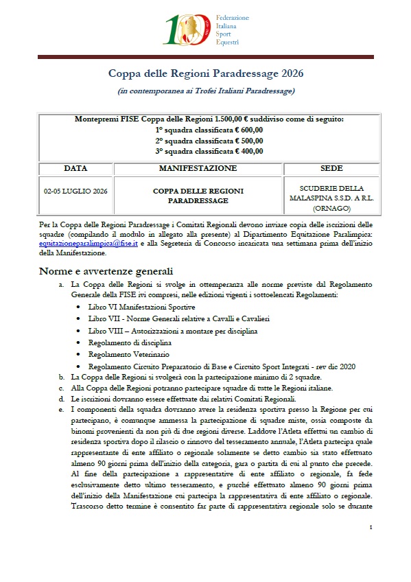 coppa delle regioni paradressage