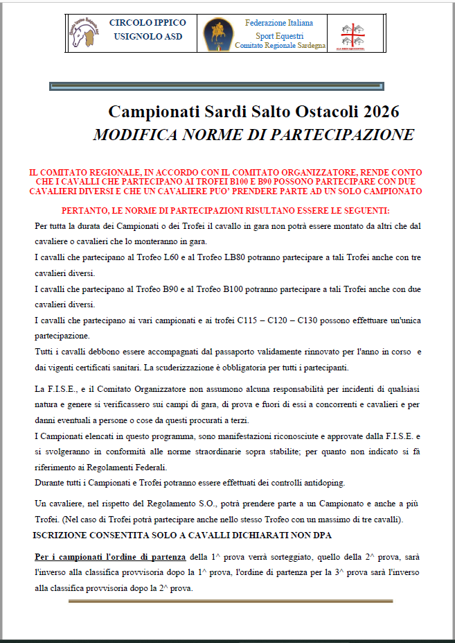 campionati regionali 2026 modifica norme di partecipazione